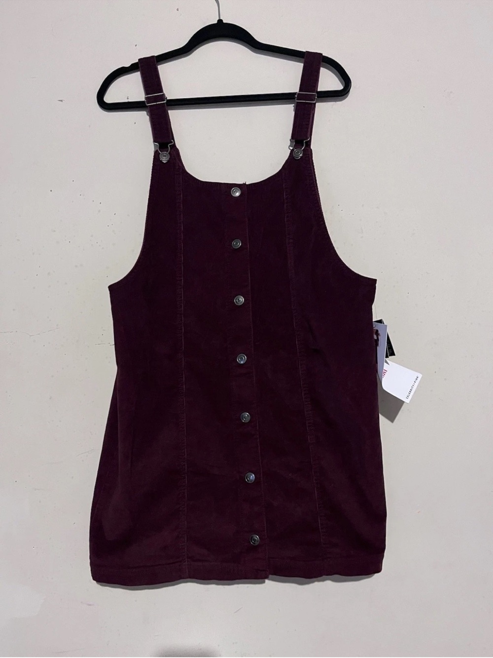 Celebrity Pink Burgundy Corduroy Overall Mini Dress Button Strap Pockets XL NWT
